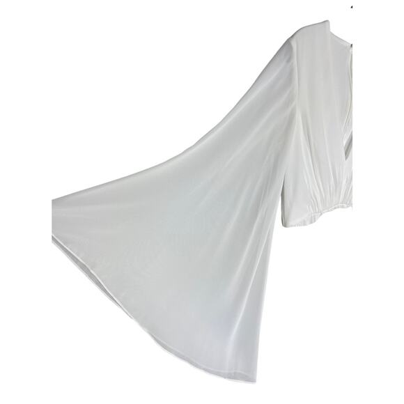 Mac Duggal Ieena Dress Angel Sleeves Plunging Neck Short Mini Bridal Flowy - Picture 6 of 11